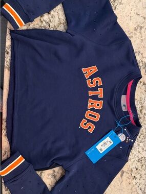 Houston Astros MLB Navy Girls Cropped Bedazzled Sweatshirt